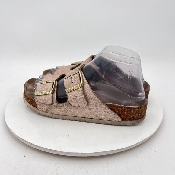 Birkenstock Arizona Women Size 7 Rose Gold Leather Slide Buckle Comfort Sandal - Picture 7 of 13
